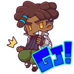 ! 1boy anime_coloring ankle_boots aqua_outline artist_request asymmetrical_hair baggy_pants black_gloves black_sweater blush_stickers boots brown_boots brown_hair chibi chibi_only child clenched_hand coat collar collared_coat dark-skinned_male dark_skin dreadlocks fingerless_gloves game_cg gloves green_pants grey_sleeve_cuffs gungho hair_tie high_collar lace-up_boots long_sleeves looking_at_viewer male_focus ninjala official_art outline pants popped_collar ribbed_sweater ron_(ninjala) second-party_source short_hair sidecut smile solo sweater thick_lineart thick_outlines thumbs_up translated two-sided_coat two-sided_fabric undercut white_background white_coat white_sleeves yellow_eyes zipper 