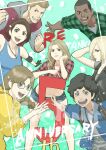 3boys 4girls 5tatsu anniversary arm_behind_head becca_woolett black_gloves black_hair black_vest blonde_hair blue_eyes blue_jacket braid breasts brown_eyes brown_hair closed_mouth collared_shirt crop_top dark-skinned_male dark_skin denim denim_shorts elbow_sleeve feet_out_of_frame glasses gloves green_background green_shirt grey_shirt grin hair_over_one_eye hair_over_shoulder head_on_hand highres hood hood_down hoodie jacket january_van_sant jewelry jill_valentine long_hair martin_sandwich medium_breasts micro_shorts midriff multiple_boys multiple_girls navel necklace open_mouth parted_bangs pink_shirt plaid_clothes plaid_shirt red_hoodie resident_evil resident_evil:_resistance samuel_jordan shirt shirt_under_shirt short_hair short_sleeves shorts single_braid sleeves_rolled_up smile teeth tyrone_henry upper_body valerie_harmon very_short_hair vest yellow_jacket 