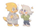  alphys asriel_dreemurr blush boss_monster caprine clothed clothing crybleat eyewear goat long_ears mammal simple_background undertale video_games white_background 