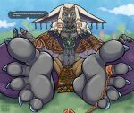 5_toes anthro chain claws collar dialogue dialogue_box digit_ring duo english_text feet first_person_view foot_fetish foot_focus foot_play hi_res jewelry leash looking_at_viewer male neonfragment nintendo rauru_(tears_of_the_kingdom) ring soles talking_to_viewer tears_of_the_kingdom text the_legend_of_zelda toe_claws toe_ring toes zonai