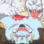  2015 blush cramped_view drooling duo fish hody_jones jinbe jinbei_(clothing) male male/male marine moob_lick moobs obese one_piece overweight ponpontiger saliva sweat tattoo tongue tongue_out 