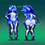 absurd_res anthro anus armwear atlyss backsack balls bedroom_eyes big_butt blue_body blue_skin butt butt_slap choker clothing eyelashes eyewear flaccid front_view full-length_portrait genitals glasses glistening_eyelids hair hands_on_hips heart_pupils hi_res horn humanoid_genitalia humanoid_penis jewelry kubold_(atlyss) latex latex_armwear latex_clothing latex_legwear latex_stockings legs_together legwear looking_at_viewer looking_back male narrowed_eyes navel necklace nipples open_mouth penis portrait presenting presenting_anus presenting_hindquarters rear_view seductive short_tail slap smile solo stockings tail thick_thighs tongue tongue_out zerohours