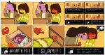 absurd_res ambiguous_gender asriel_dreemurr black_eyes blush blush_lines blushing_profusely bodily_fluids body_blush bottomwear brown_bottomwear brown_clothing brown_hair brown_pants clenched_teeth clothed clothing comic deltarune dirty_magazine dragon drawer english_text exclamation_point female flower freckles green_clothing green_jacket green_topwear grin hair hair_over_eyes hand_in_pocket heart_symbol hi_res homestar_runner humor jacket kris_(deltarune) long_hair long_sleeves looking_away magazine mythological_creature mythological_scalie mythology open_mouth pants pattern_clothing pattern_shirt pattern_topwear plant pockets purple_body purple_skin reference_image scalie screencap sharp_teeth shirt smile soul soul_(undertale) spoiledart striped_clothing striped_shirt striped_topwear stripes susie_(deltarune) sweat sweatdrop tan_clothing tan_shirt tan_topwear teeth text thought_bubble topwear trogdor undertale undertale_(series) yellow_body yellow_sclera yellow_skin yellow_teeth