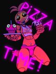 3:4 5_fingers ambiguous_gender animatronic anthro avian avian_feet bav beakless bird birthday_candle black_background blue_eyes breasts brown_body cheese_string chicken clothing cupcake_(fnaf) duo eating eating_food english_text exclamation_point female fingers five_nights_at_freddy&#039;s five_nights_at_freddy&#039;s_2 food food_creature galliform gallus_(genus) glowing glowing_eyes glowing_text grey_eyelids half-closed_eyes hi_res holding_food holding_object holding_pizza holding_platter kneeling larger_anthro larger_female living_cupcake looking_at_viewer machine narrowed_eyes navel panties phasianid pink_cheeks pink_clothing pink_head pink_panties pink_text pink_underwear pizza pupils robot robot_anthro scottgames sharp_teeth simple_background size_difference small_breasts smaller_ambiguous steam teeth text text_on_bib toy_chica_(fnaf) underwear white_bib white_eyes yellow_body yellow_breasts