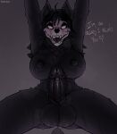 absurd_res animal_genitalia anthro areola biped black_body black_fur bodily_fluids breasts canine_genitalia dialogue duo erection fangs fur genital_fluids genitals glans gynomorph heart_symbol hi_res hollow_eyes humanoid_genitalia humanoid_penis intersex male malo multicolored_body nipples penis precum scp-1471-a scp_foundation seraziel simple_background solo_focus teeth white_body white_eyes