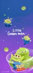  3boys absurdres alien alien_(toy_story) colored_skin copyright_name extra_eyes highres looking_at_viewer male_focus multiple_boys no_humans open_mouth science_fiction shirt simple_background smile space spacesuit takatmaorange toy_story zettai_ryouiki 