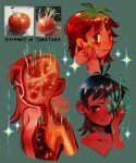 candy_gore cross_section elemental_creature elemental_humanoid feefal female flora_fauna food food_creature food_humanoid fruit fruit_gore fruit_humanoid gore group hair hi_res humanoid leaf living_fruit living_tomato not_furry plant plant_humanoid red_body red_hair red_skin sparkles trio vivipary
