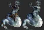 4_fingers accessory apode areola belly blue_body blue_scales bottomwear breasts claws clothed clothing draconcopode female finger_claws fingers headgear headwear humanoid_pointy_ears kiguri lamia legless lips monster mythological_creature mythology naga nude partially_clothed pointy_ears reptile scales scalie serpentine simple_background skirt snake solo spikes split_form tail tentacles torn_clothing yellow_eyes