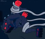 2023 5_fingers absurd_res ambiguous_gender angry anthro artist_name ass_up beltz_(jumpbreak96) black_body black_ears breasts clothing crisiscum eyelashes female fingers footwear glistening glistening_body grey_tentacles head_down head_down_ass_up hi_res lagomorph leporid long_ears looking_back mammal medium_breasts pupils rabbit red_eyes red_hands red_sclera restrained restrained_arms restrained_by_tentacles restrained_leg shaded shoes tentacle_creature tentacles text white_text