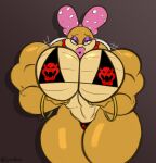 accessory big_breasts big_muscles bikini bow_ribbon bracelet breasts clothing eyeshadow female grabbing_own_breast hair_accessory hair_bow hair_ribbon huge_breasts huge_muscles jewelry koopaling lerntern lips makeup mario_bros muscular muscular_female nintendo presenting presenting_breasts purple_eyeshadow ribbons simple_background solo swimwear thick_lips thick_thighs two-piece_swimsuit wendy_o._koopa