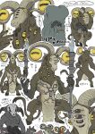  animal balance_scale basilisk_(dark_souls) body_piercings capra_demon cloak colored_sclera commentary cropped_shoulders dark_souls_(series) dark_souls_i disembodied_eye dog elden_ring elden_ring_nightreign english_text extra_eyes facing_viewer from_behind full_body goat_horns highres hooves horizontal_pupils horns kumakoro_(tetsupag) libra_(elden_ring) mage_staff monster monster_focus multiple_views muscular muscular_male red_eyes scales smile speech_bubble standing tail translation_request variations weighing_scale white_background yellow_sclera 