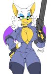  2017 akatsukishiranui-fox anthro bat big_breasts breasts cleavage clothed clothing female gun mammal ranged_weapon rifle rouge_the_bat smile solo sonic_(series) weapon wings 
