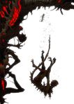  bright_background claws d_b_n_ti falling full_body glowing godzilla godzilla's_tail_crawling_with_creatures godzilla_(series) kaijuu monster shin_godzilla silhouette simple_background spoilers tail traditional_media 