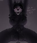 absurd_res animal_genitalia animal_penis anthro biped black_body black_fur bodily_fluids bone canine_genitalia canine_penis dialogue duo erection fangs first_person_view fur genitals gynomorph heart_symbol hi_res hollow_eyes intersex looking_at_viewer malo penis scp-1471-a scp_foundation seraziel sheath simple_background skull skull_head sweat teeth white_body white_eyes