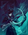  1boy 1girl cruentum_noctis dark_souls_(series) dark_souls_iii gloves glowing glowing_weapon hat hat_over_one_eye highres holding holding_weapon leonhard_(dark_souls) mask rosaria_mother_of_rebirth sickle standing tricorne upper_body weapon 