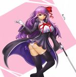  abstract_background artist_name ass bad_id bad_pixiv_id bb_(fate)_(all) bb_(fate/extra_ccc) black_legwear breasts cape fate/extra fate/extra_ccc fate_(series) gloves legs long_hair looking_at_viewer looking_back medium_breasts notte panties pointer purple_eyes purple_hair skirt smile solo thighhighs thighs underwear white_gloves white_panties zettai_ryouiki 