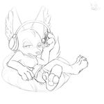  anthro armpits big_ears canine clothed clothing crossed_legs dialogue disney fennec finnick fox greyscale half-closed_eyes headphones hi_res line_art male mammal monochrome music open_mouth reclining salaciouslx sharp_teeth shorts solo talking_to_viewer teeth topless unimpressed zootopia 