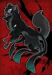  1boy amamiya_ren animal_ears animalization axontatsu black_coat black_fur black_hair claws coat commentary_request dog dog_ears dog_nose dog_tail fangs grin highres joker_(persona_5) looking_at_viewer masked pawpads persona persona_5 red_background smile tail 