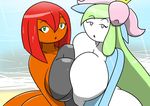  :o anthro big_breasts breast_size_difference breast_squish breasts breasts_frottage duo female female/female green_eyes green_hair hair igphhangout lilligant looking_at_viewer nintendo open_mouth pink_eyes pok&eacute;mon red_hair scrafty seaside video_games 
