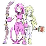  blonde_hair breasts cleavage dede_(qwea_00000) final_fantasy final_fantasy_ix garnet_til_alexandros_xvii leotard long_hair low-tied_long_hair mage_masher mage_staff monkey_tail pink_fur pink_hair smile tail trance_garnet_til_alexandros_xvii trance_zidane_tribal zidane_tribal 