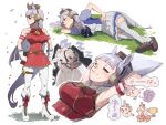  1girl =_= absurdres animal animal_ears armpits arms_behind_head arms_up blunt_bangs blush boots bow bowtie breasts brown_hat bug butterfly butterfly_on_nose carrot chiikawa clenched_hands closed_eyes closed_mouth confetti dress eating flower food frilled_skirt frills gloves gold_ship_(racehorse) gold_ship_(umamusume) grass grey_hair hand_on_own_hip hat high_heel_boots high_heels highres horse horse_ears horse_girl horse_tail large_breasts long_hair lying multiple_views on_back on_side pantyhose pillbox_hat pleated_skirt red_bow red_bowtie sailor_collar school_uniform serafuku skirt sleeveless sleeveless_dress standing sunglasses tail thigh_strap thighhighs tongue tongue_out tracen_school_uniform umamusume usa_go13 white_boots white_gloves white_pantyhose white_sailor_collar white_thighhighs yellow_flower zzz 