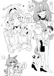  2girls :&lt; :d :| ? animal_ears blush breast_pocket breasts choker closed_eyes closed_mouth collared_shirt dress_shirt female_trainer_(umamusume) flying_sweatdrops full_body furrowed_brow greyscale hair_between_eyes hair_intakes heads_together height_difference highres horse_ears horse_tail kiss large_breasts long_hair long_sleeves mktkprpr monochrome multiple_girls multiple_views nervous own_hands_together pants pocket portrait screentones shirt shirt_tucked_in shoes sirius_symboli_(umamusume) skirt smile speech_bubble standing surprised tail tail_around_another&#039;s_leg tail_wrap tank_top trainer_(umamusume) translation_request umamusume upper_body wavy_hair yuri 