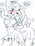 2017 anthro assisted_exposure blush breasts citrus_cocktail clothing daughter dialogue dress ear_piercing english_text equine fan_character horse mammal monochrome mother mother_and_daughter my_little_pony nipple_piercing nipples parent piercing pony sketch text vodka_martini zwitterkitsune 