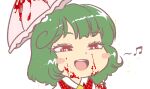  1girl :d ara_ara ascot blood blood_on_clothes blood_on_face blood_on_hands blush_stickers chibi collared_shirt green_hair gyate_gyate jaggy_lines kazami_yuuka medium_hair meme open_mouth pinky_out plaid_clothes plaid_vest portrait red_eyes red_vest shirt smile solo sparkle touhou transparent_background umbrella vest yellow_ascot yklvr 