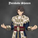  1boy artist_name brown_eyes brown_hair cosplay fate/grand_order fate_(series) grigori_rasputin_(fate) highres jewelry kislev kostaltyn_(warhammer) kostaltyn_(warhammer)_(cosplay) kotomine_kirei light_smile long_sleeves male_focus priest robe smile solo starcaliburn trait_connection warhammer_40k warhammer_fantasy 
