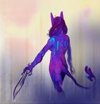  abstract_background anthro bioluminescence breasts butt commander_ledi dagger female flora_fauna glowing guild_wars hair long_hair melee_weapon mutisija plant purple_body purple_hair side_boob sketch solo sylvari video_games weapon 