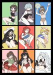  6+girls angela_(project_moon) angelica_(project_moon) bikini binah_(project_moon) black_bikini black_eyes black_hair black_one-piece_swimsuit blonde_hair blue_hair braid breasts brown_hair carmen_(project_moon) cleavage closed_mouth gebura_(project_moon) grin hair_bun hat high_ponytail highres hod_(project_moon) kojocho05 large_breasts library_of_ruina long_hair looking_at_viewer malkuth_(project_moon) medium_breasts medium_hair multiple_girls one-piece_swimsuit parted_bangs ponytail project_moon red_eyes red_hair sandals short_hair side_braid side_ponytail sidelocks smile sun_hat swimsuit tiphereth_a_(project_moon) very_long_hair white_hair white_hat xiao_(project_moon) 
