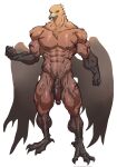 abs accipitrid accipitriform amoyy0118 anthro avian balls beak biceps bird brown_body deltoids digital_drawing_(artwork) digital_media_(artwork) elden_ring elden_ring_nightreign erection feathers feet fromsoftware genitals glans guardian_(nightreign) hi_res humanoid_genitalia humanoid_penis looking_at_viewer male mammal muscular muscular_male nipples nude obliques pecs penis scar simple_background solo vein wings