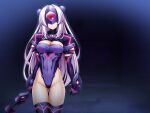  1girl android armor ass_visible_through_thighs black_gloves black_thighhighs breasts cleavage cleavage_cutout closed_mouth clothing_cutout covered_eyes covered_navel cowboy_shot elbow_gloves expressionless exs-slave exs-slave_alpha facing_viewer faulds game_cg gloves glowing groin headgear highleg highleg_leotard holding holding_sword holding_weapon katsuragi_marina kouyoku_senki_exs-tia large_breasts large_variant_set leotard long_hair medium_breasts night non-web_source official_art pauldrons purple_gloves purple_leotard shiny_skin shoulder_armor solo standing sword thigh_gap thighhighs thighs vambraces variant_set very_long_hair weapon white_hair 