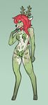  batman_(series) black_nose breasts cervine clothed clothing deer female fur green_eyes green_fur hair looking_at_viewer mammal poison_ivy red_hair simple_background skimpy smile solo unknown_artist white_fur 