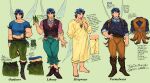  1boy absurdres adapted_costume alternate_ears blue_hair book bow bowtie crossover disney_fairies_(book_series) disney_fairies_(movie_series) fairy fairy_wings garuye highres jojo_no_kimyou_na_bouken jonathan_joestar lips male_focus muscular phantom_blood plant_clothing pointy_ears vest wings 
