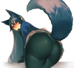  animal_ears ass bent_over black_hair blush fox_ears fox_tail frown huge_ass kemono_friends long_hair looking_at_viewer looking_back mogu_(kanikama_mgmg) pantyhose red_eyes silver_fox_(kemono_friends) simple_background skirt solo tail tears thick_thighs thighs white_background wide_hips 