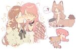  2girls ? animalization b_cat610 bang_dream! bang_dream!_it&#039;s_mygo!!!!! black_choker blue_eyes blush chihaya_anon choker closed_mouth clothing_cutout commentary dog fang fox grey_eyes hair_between_eyes hashtag-only_commentary highres long_hair monster_girl monsterification multiple_girls multiple_views nagasaki_soyo open_mouth pink_hair shirt short_sleeves shoulder_cutout sidelocks simple_background taur white_background white_shirt yuri 
