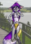  2017 5_fingers anthro armor big_ears big_tail bra breasts canine chainmail clothed clothing digital_media_(artwork) dreamkeepers exposed eyewear female forest fox fur glasses hair long_hair looking_down mammal mancoin miri_rodgers nature open_mouth outside panties pet public purple_eyes purple_hair ryuu-neko signature skimpy small_breasts solo standing tesla(the_wayward_astronomer) the_wayward_astronomer tree unconvincing_armor underwear 