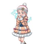  1girl blue_eyes boots brown_boots brown_coat coat coat_dress dress haru_(uchi_no_hime-sama) hat parted_bangs pink_hair pink_hat shoe-ji simple_background uchi_no_hime-sama_ga_ichiban_kawaii 