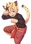  animal_humanoid blue_eyes cat_humanoid clothed clothing cub daikung feline fighting_stance fist humanoid looking_away male mammal shota solo underwear young 