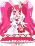  1girl animal_ears anime_coloring big_hair bow bow_skirt buttons cake choker closed_mouth collarbone cowboy_shot cure_whip earrings eyelashes floppy_ears food food-themed_clothes food-themed_hair_ornament frilled_skirt frills fruit gloves hair_ornament hairband heart heart_print high-waist_skirt jewelry kirakira_precure_a_la_mode layered_skirt long_hair magical_girl miniskirt moritakusan outstretched_arms pink_bag pink_bow pink_choker pink_hair pink_hairband pink_vest pom_pom_(clothes) pom_pom_earrings precure puffy_short_sleeves puffy_sleeves rabbit_ears rabbit_girl red_eyes shirt short_sleeves simple_background skirt smirk smug solo square_neckline standing straight-on strawberry strawberry_shortcake tareme thighs twintails two-tone_bag usami_ichika v-shaped_eyebrows very_long_hair vest waist_bag wavy_hair white_background white_gloves white_shirt white_skirt yellow_bag yellow_skirt 