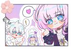  ! 1boy 2girls blue_eyes border castorice_(chrysos_chef)_(honkai:_star_rail) castorice_(honkai:_star_rail) chef_hat chinese_commentary coat commentary_request cyrene_(honkai:_star_rail) dress hat heart highres honkai:_star_rail honkai_(series) long_hair luohanhandewo medium_hair multicolored_hair multiple_girls official_alternate_costume phainon_(chrysos_chef)_(honkai:_star_rail) phainon_(honkai:_star_rail) pink_hair pointy_ears purple_coat purple_hair shirt short_hair spoken_exclamation_mark spoken_heart two-tone_hair white_border white_dress white_hair white_shirt 