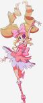  1girl boots bow colored_eyepatch dress drill_hair eyepatch footwear_bow frilled_boots frilled_skirt frilled_wrist_cuffs frills grin harime_nui heart highres kill_la_kill korean_commentary lolita_fashion long_hair pink_bow pink_dress pink_wrist_cuffs sama_1027 skirt smile twin_drills twintails white_background wrist_cuffs 