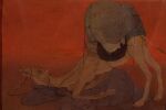 1913 20th_century abanindranath_tagore absurd_res ambiguous_gender ancient_art ass_up bag bridle camel camelid exhausted feral formal_art full-length_portrait fur hi_res hooves looking_back mammal narrowed_eyes open_mouth painting_(artwork) portrait red_background saddle shaded side_view simple_background snout soft_shading solo tail tan_body tan_fur teeth traditional_media_(artwork) traditional_painting_(artwork)