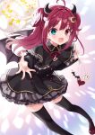  1girl :d ahoge black_capelet black_dress black_thighhighs blue_eyes brown_wings capelet commentary_request crescent crescent_hair_ornament demon_girl demon_horns demon_wings dress fang frilled_capelet frilled_dress frills hair_ornament heart heterochromia highres horns long_hair long_sleeves looking_at_viewer neck_ribbon nijisanji red_eyes red_hair red_ribbon red_shoes ribbon rino_cnc shoes smile solo standing star_(symbol) thighhighs two_side_up very_long_hair virtual_youtuber wings yuzuki_roa yuzuki_roa_(1st_costume) 