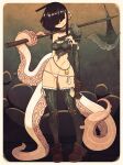  1girl armor axe bikini_armor full_body goth_fashion hair_over_eyes highres holding holding_axe original rapscallion shoulder_armor solo tentacles 