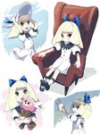  blonde_hair bow chair dress gen_7_pokemon green_eyes hair_bow hands_on_headwear hat koutetsu_(fe_steel_stone) long_hair lusamine_(pokemon) open_mouth pokemon pokemon_(creature) pokemon_(game) pokemon_sm short_sleeves sitting stufful sun_hat white_dress white_hat younger 