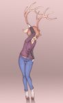  anthro antlers barefoot brown_eyes cervine clothed clothing deer female fruitbloodmilkshake hooves horn mammal simple_background solo standing 