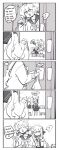  ! ... 4girls 5girls :&lt; absurdres azusa_(blue_archive) bag blue_archive closed_eyes english_text greyscale halo hanako_(blue_archive) head_wings hifumi_(blue_archive) highres holding holding_bag kinzaibatsu91 koharu_(blue_archive) lap_pillow long_hair long_sleeves monochrome multiple_girls open_mouth opening_door puff_of_air shirt sitting smile speech_bubble spoken_ellipsis spoken_exclamation_mark standing wings 