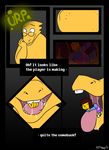  alphys anthro belly big_belly burping female gui internal lizard mammal mouth_shot onomatopoeia open_mouth protagonist_(undertale) reptile scalie simple_background size_difference sound_effects text tongue undertale video_games vore 